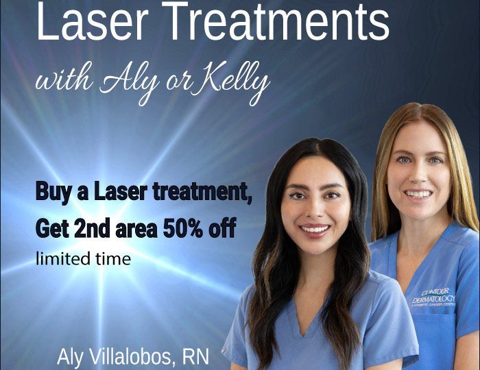 Laser treatments with Aly or Kelly. Buy one laser treatment area, get 2nd area 50% off